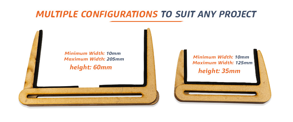 Large and compact support-arm sizes included with the Frigate jig