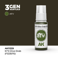 AK Interactive AFV Series: No.9 Olive Drab (FS33070) Acrylic Paint 17ml 3rd Generation