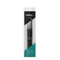 Vallejo Hobby Brushes: Precision Starter Set (Round No.1 & 3/0 Triangular Handle, Flat No.4, synthetics)