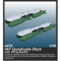CMK 1/48 IAF Quadruple Rack with 100 kg Bombs  (2 pcs.) / for SMB-2 Sa'ar and Mirage III kits