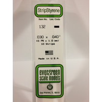 Evergreen White Polystyrene Strip 0.030 x 0.040 x 14" / 0.76mm x 1mm x 36cm (10)