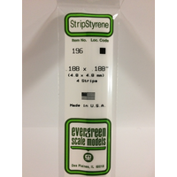 Evergreen White Polystyrene Strip 0.188 x 0.188 x 14" / 4.8mm x 4.8mm x 36cm (4)