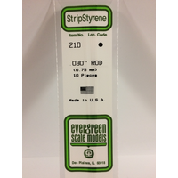 Evergreen White Polystyrene Rod 0.030 x 14" / 0.76mm x 36cm (10)