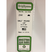 Evergreen White Polystyrene Half Round 0.125 x 14" / 3.2mm x 36cm (3)