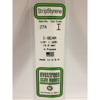 Evergreen White Polystyrene I-Beam 0.125 x 14" / 3.2mm x 36cm (4)