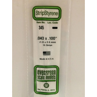 Evergreen White Polystyrene Strip 0.040 x 0.100 x 24" / 1mm x 2.5mm x 61cm (15)
