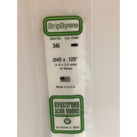 Evergreen White Polystyrene Strip 0.040 x 0.125 x 24" / 1mm x 3.2mm x 61cm (15)