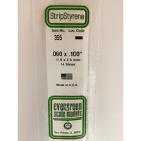 Evergreen White Polystyrene Strip 0.060 x 0.100 x 24" / 1.5mm x 2.5mm x 61cm (14)