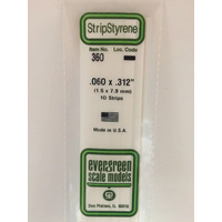 Evergreen White Polystyrene Strip 0.060 x 0.312 x 24" / 1.5mm x 7.9mm x 61cm (10)