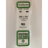 Evergreen White Polystyrene Strip 0.060 x 0.375 x 24" / 1.5mm x 9.5mm x 61cm (9)