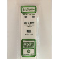 Evergreen White Polystyrene Strip 0.060 x 0.500 x 24" / 1.5mm x 12.7mm x 61cm (7)