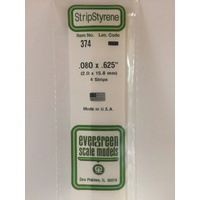 Evergreen White Polystyrene Strip 0.080 x 0.625 x 24" / 2mm x 15.9mm x 61cm (4)