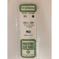 Evergreen White Polystyrene Strip 0.100 x 0.100 x 24" / 2.5mm x 2.5mm x 61cm (12)