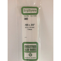 Evergreen White Polystyrene Strip 0.100 x 0.312 x 24" / 2.5mm x 7.9mm x 61cm (7)