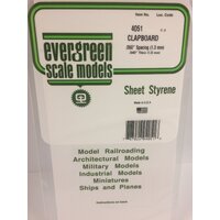 Evergreen White Polystyrene Clapboard Siding Sheet 0.050 x 6 x 12" / 1.3mm x 15cm x 30cm (1)