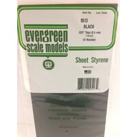 Evergreen Black Polystyrene Sheet 0.020 x 6 x 12" / 0.51mm x 15cm x 30cm (3)