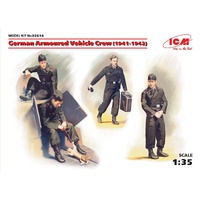 ICM 1/35 German Armoured Vehicle Crew (1941-1942) (4 Figures and cat) Plastic Model Kit