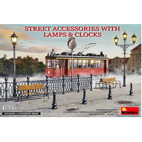 MiniArt 1/35 STREET ACCESSORIES WITH LAMPS & CLOCKS Plastic Model Kit