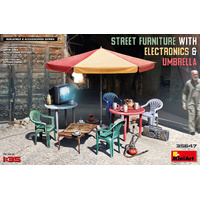 MiniArt 1/35 STREET FURNITURE WITH ELECTRONICS & UMBRELLA Plastic Model Kit