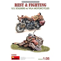 MiniArt 1/35 Rest & Fighting. U.S. Soldiers w/ WLA Motorcycles Plastic Model Kit