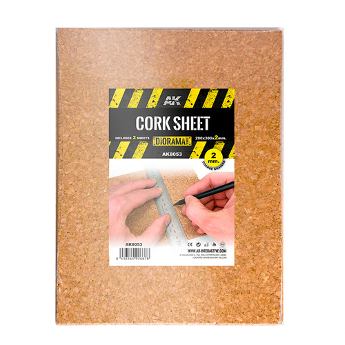 AK Interactive Cork Sheets - Coarse Grained - 200 X 300 X 2mm (2 Sheets)
