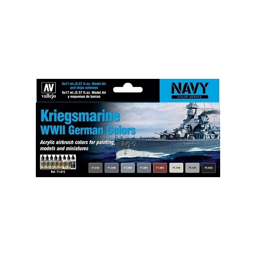 Vallejo Model Air Kriegsmarine WWII German Colors 8 Colour Acrylic Airbrush Paint Set [71615]
