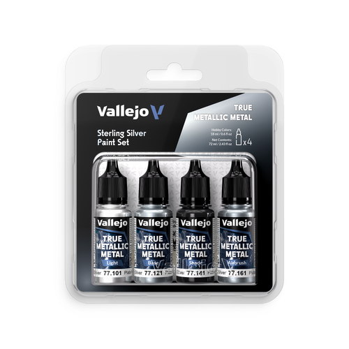 Vallejo True Metallic Metal Sterling Silver - 4 Colour Paint Set