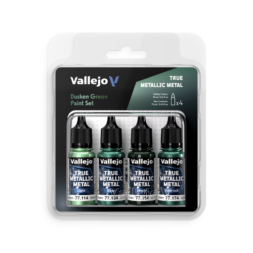 Vallejo True Metallic Metal Dusken Green - 4 Colour Paint Set