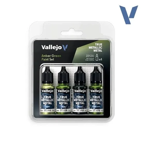 Vallejo True Metallic Metal Amber Green - 4 Colour Paint Set