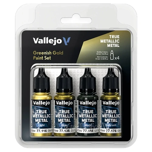 Vallejo True Metallic Metal Greenish Gold - 4 Colour Paint Set