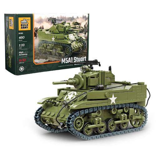 Build Army M5A1 Stuart WWII American Light Tank Model Brick Kit
