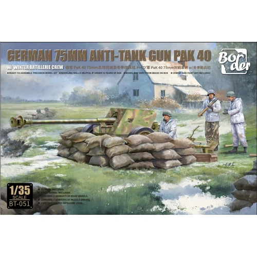 Border Model 1/35 German 7.5CM Anti-Tank Gun  Pak 40 with 3 Figures Plastic Model Kit