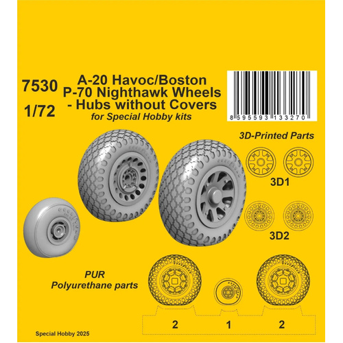 CMK 1/72 A-20 Havoc/Boston/ P-70 Nighthawk Wheels/ Hubs without Covers for Special Hobby kits