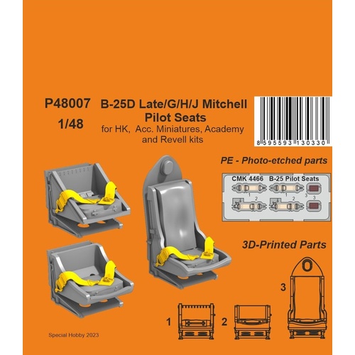 CMK 1/48 B-25D Late/G/H/J Mitchell Pilot Seats  / for HK  Acc. Miniatures Academy and Revell kits