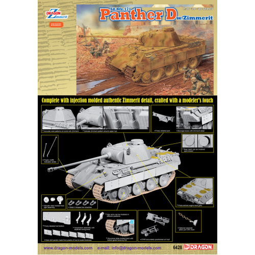 Dragon 1/35 Sd.Kfz.171 Panther D w/Zimmerit Plastic Model Kit [6428]