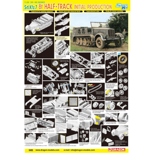 Dragon 1/35 Sd.Kfz.7 8t Half Track Initial Production Plastic Model Kit [6466]