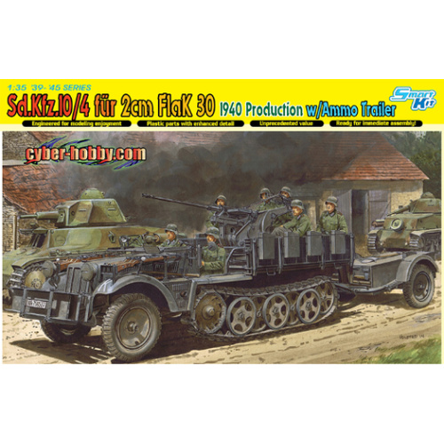 Dragon 1/35 Sd.Kfz.10/4 für 2cm FlaK 30 1940 PRODUCTION w/AMMO TRAILER (SMART KIT) [6711]