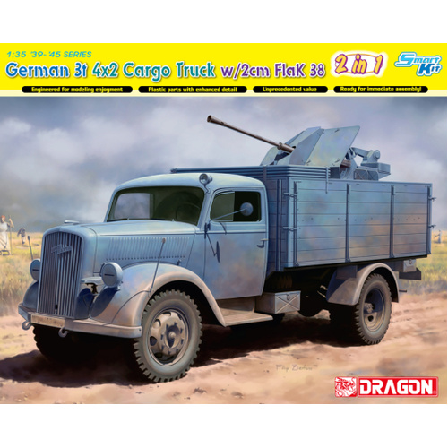 Dragon 1/35 GERMAN 3t 4X2 CARGO TRUCK w/2cm FlaK 38 (SMART KIT) (2 IN 1) [6828]