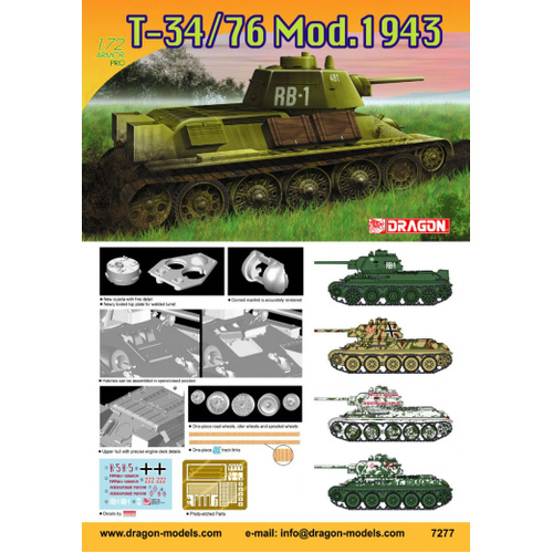 Dragon 1/72 T-34/76 Mod. 1943 Plastic Model Kit [7277]