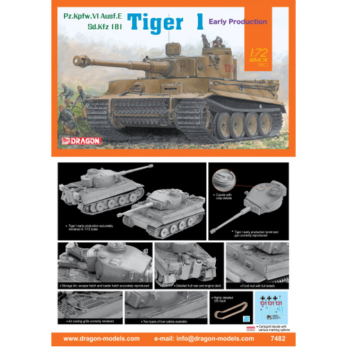 Dragon 1/72 Tiger I Early Production Plastic Model Kit [7482]