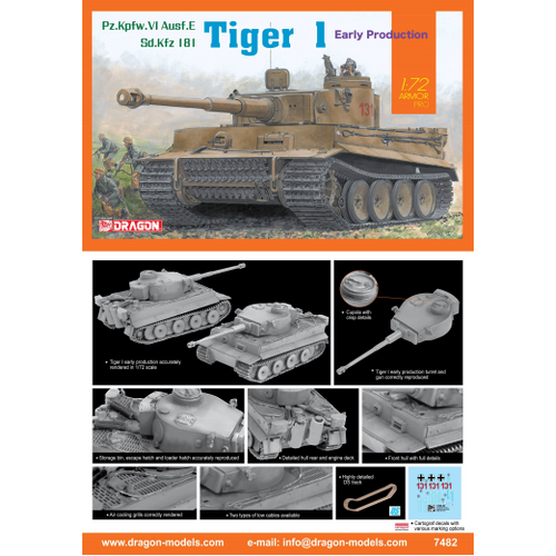 Dragon 1/72 Tiger I Early Production Plastic Model Kit [7482]