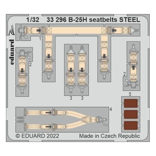 Eduard 1/32 B-25H seatbelts Steel Photo etched set for HKM [33296]