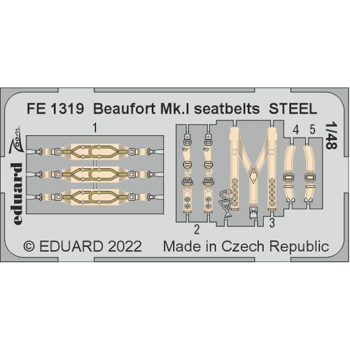 Eduard 1/48 Beaufort Mk. I seatbelts Steel Photo etched parts