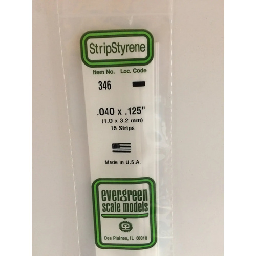 Evergreen White Polystyrene Strip 0.040 x 0.125 x 24" / 1mm x 3.2mm x 61cm (15)