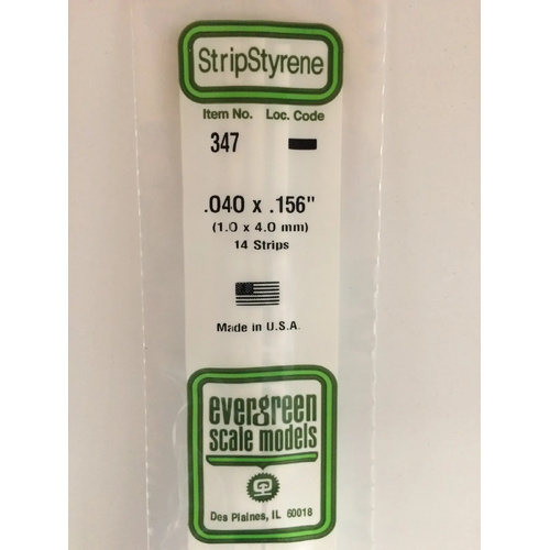 Evergreen White Polystyrene Strip 0.040 x 0.156 x 24" / 1mm x 4mm x 61cm (14)