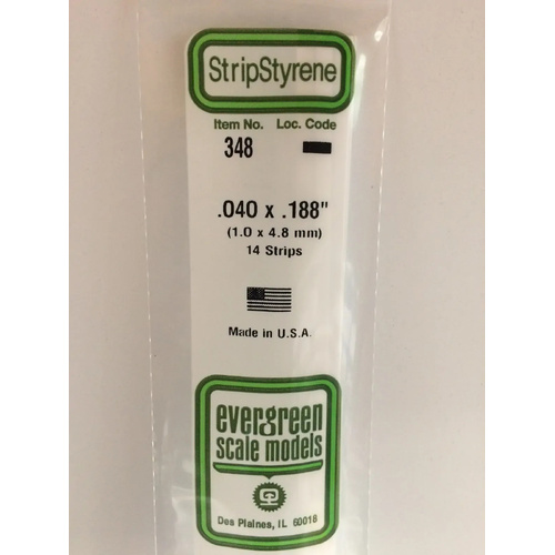 Evergreen White Polystyrene Strip 0.040 x 0.188 x 24" / 1mm x 4.8mm x 61cm (14)