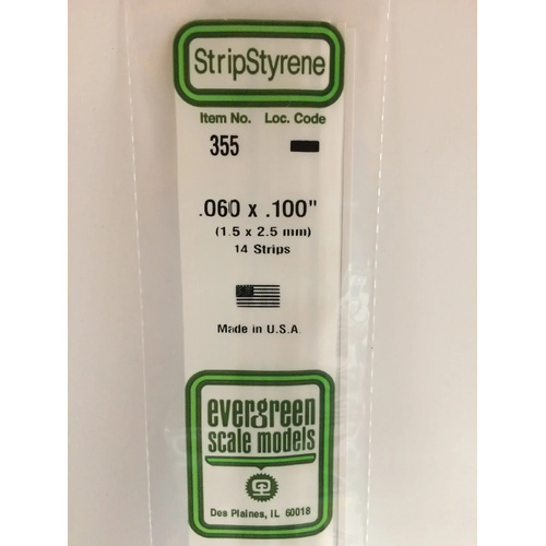 Evergreen White Polystyrene Strip 0.060 x 0.100 x 24" / 1.5mm x 2.5mm x 61cm (14)