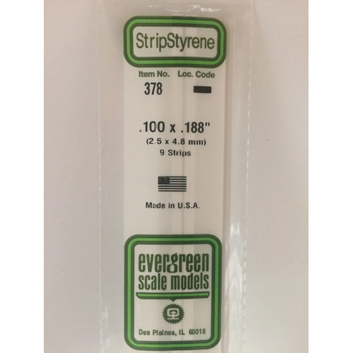 Evergreen White Polystyrene Strip 0.100 x 0.188 x 24" / 2.5mm x 4.8mm x 61cm (9)