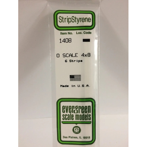 Evergreen White Polystyrene O-Scale Strip 0.083 x 0.167 x 14" / 2.1mm x 4.2mm x 36cm (6)
