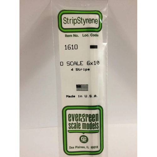 Evergreen White Polystyrene O-Scale Strip 0.125 x 0.208 x 14" / 3.2mm x 5.3mm x 36cm (4)